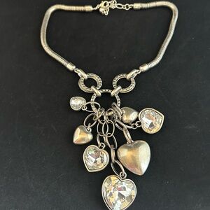 Kirks Folly Silver-Tone Heart Charm Necklace with Clear Crystal Hearts